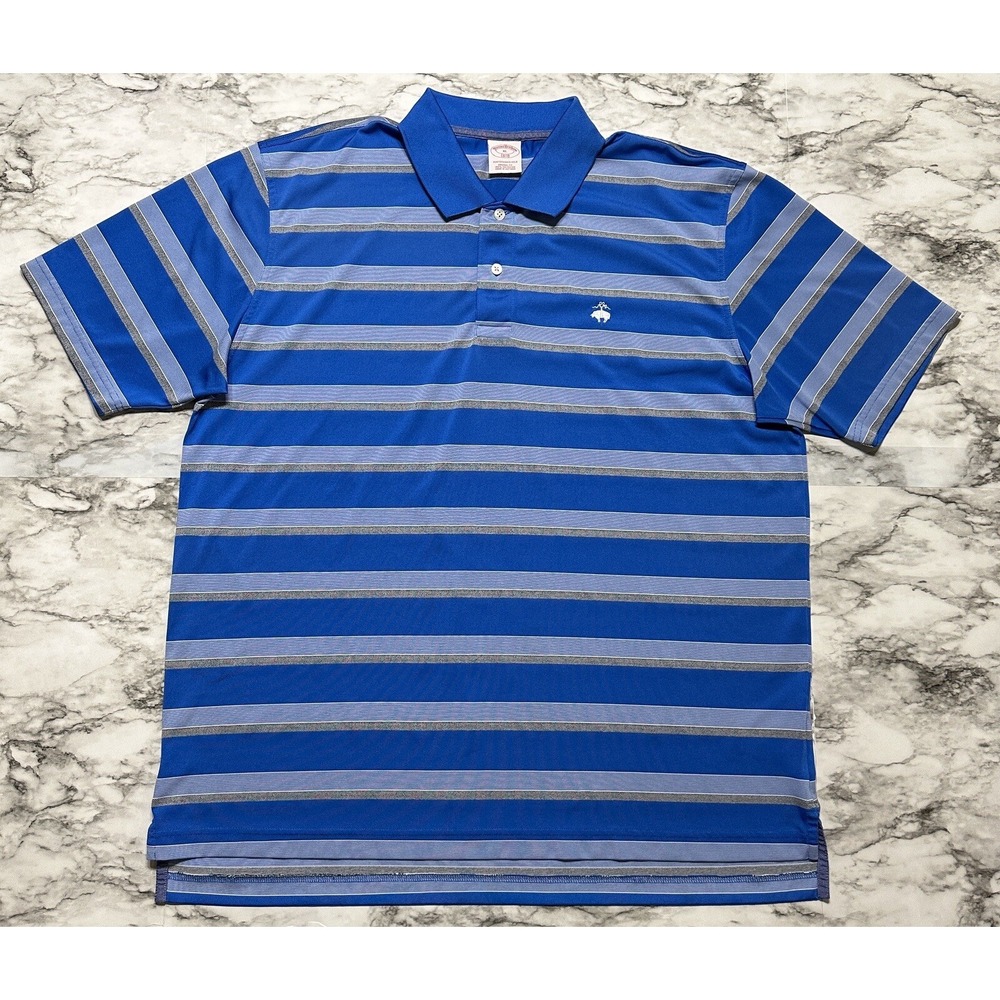 Brooks Brothers‎ Polo Men's Shirt XL Blue Striped Sheep Emb Logo Short Sleeve